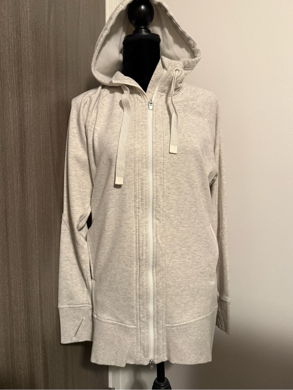 Athleta Heathered Light Gray Zip-Up Hoodie